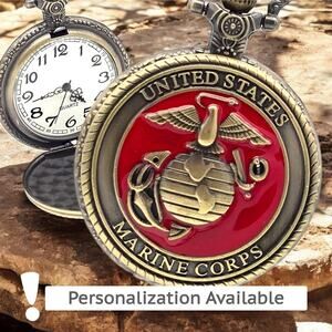 Marines Enamel Pocket Watch - USMC Gift, Military Keepsake Retirement Graduation